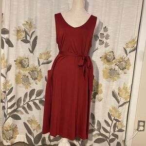 Reversible Wool& Summer Red Sleeveless Midi Dress with Pockets Belt, size large